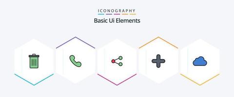 Éléments d'interface utilisateur de base 25 pack d'icônes fillline, y compris le cloud. plus. appel. Nouveau. partage vecteur