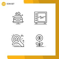ligne d'interface mobile ensemble de 4 pictogrammes d'éléments de conception vectoriels modifiables de recherche de coeur de mariage d'appartement de gâteau vecteur