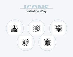 pack d'icônes glyphe saint valentin 5 conception d'icônes. bouquet. billet. romance. passeport. mariage vecteur