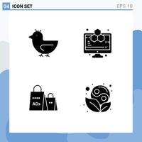 pictogramme ensemble de 4 glyphes solides simples de sac de canard printemps informatique shopping ad éléments de conception vectoriels modifiables vecteur