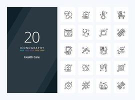 20 icône de contour de soins de santé pour la présentation vecteur