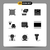 9 concept de glyphe solide pour les sites Web mobiles et les applications calendrier calendrier web rendez-vous frais éléments de conception vectoriels modifiables vecteur