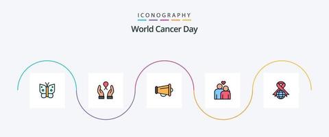 ligne de la journée mondiale du cancer remplie de 5 icônes plates comprenant un haut-parleur. annoncer. cancer du sein. mégaphone. un cancer vecteur