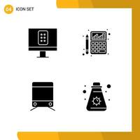interface mobile glyphe solide ensemble de 4 pictogrammes d'éléments de conception vectoriels modifiables crème de tableau comptable de train de contrôle vecteur