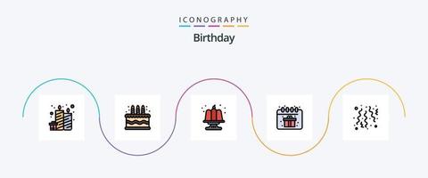 ligne d'anniversaire remplie de pack d'icônes plat 5, y compris la fête. célébrer. gâteau. date d'anniversaire. calendrier vecteur