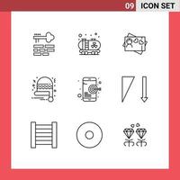 9 icônes créatives signes et symboles modernes de cible descendante amour seo santa hat éléments de conception vectoriels modifiables vecteur