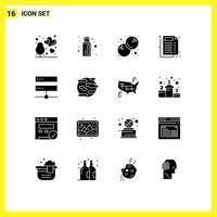 16 icônes créatives signes et symboles modernes des éléments de conception vectoriels modifiables de document de base de données alimentaire numérique de réseau vecteur