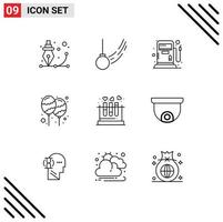 symboles d'icônes universels groupe de 9 contours modernes de célébrer la station de décoration de boule holi éléments de conception vectoriels modifiables vecteur