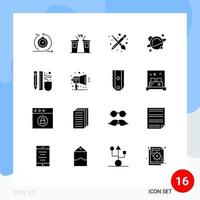 pack de 16 glyphes solides créatifs d'éléments de conception vectoriels modifiables de l'outil de physique des politiciens de l'école spatiale vecteur