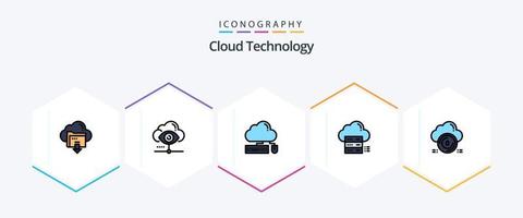 pack d'icônes de 25 lignes remplies de technologie cloud, y compris les données. rompre. nuage. Les données. Souris vecteur