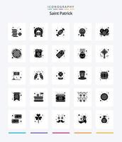 pack d'icônes noires solides créatives saint patrick 25 glyphes telles que badge. Patrick. fer à cheval. feuille. festival vecteur