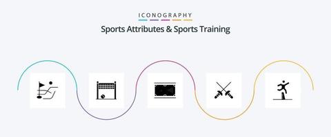 attributs sportifs et pack d'icônes de glyphe d'entraînement sportif 5, y compris le coureur. athlète. signal. sport. escrime vecteur