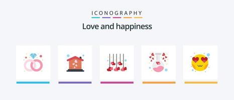 love flat 5 pack d'icônes, y compris smiley. cœur. l'amour. émoticône. cœur. conception d'icônes créatives vecteur