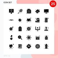 interface mobile glyphe solide ensemble de 25 pictogrammes d'éléments de conception vectoriels modifiables de nuage de stockage de liste de technologie de moniteur vecteur