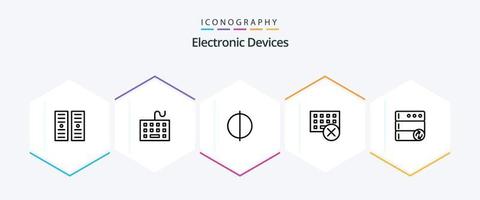 pack d'icônes de 25 lignes d'appareils, y compris le serveur. clavier. anti crénelage. Matériel. dispositifs vecteur