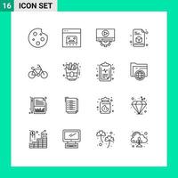 ensemble moderne de 16 contours pictogramme d'impression de vélo réglage d'imprimante en ligne éléments de conception vectoriels modifiables vecteur