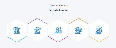 avatar féminin 25 pack d'icônes bleues, y compris barbier. joueuse. scientifique. joueur de basketball. analyste d'affaires vecteur