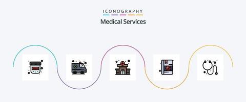 ligne de services médicaux remplie de pack d'icônes plat 5 comprenant. médical. stéthoscope. guérir vecteur