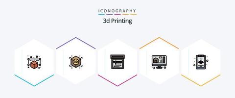 impression 3d 25 pack d'icônes fillline, y compris le presse-papiers. domicile. forme. impression. ré vecteur