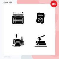interface mobile glyphe solide ensemble de 4 pictogrammes d'éléments de conception vectoriels modifiables de revenu de printemps de graines de capital de calendrier vecteur