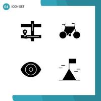 groupe de 4 signes et symboles de glyphes solides pour les éléments de conception vectoriels modifiables d'aventure de voyage à vélo de laboratoire de carte vecteur