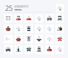 véhicules 25 pack d'icônes de couleur plate, y compris la voiture. le transport. bateau. le transport. voyage en avion vecteur