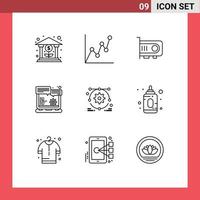 ensemble moderne de 9 contours et symboles tels que la configuration de l'option d'alimentation de développement navigateur de site Web éléments de conception vectoriels modifiables vecteur