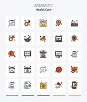 pack d'icônes remplies de 25 lignes de soins de santé créatifs tels que le laboratoire. . hôpital. emplacement. ambulance vecteur