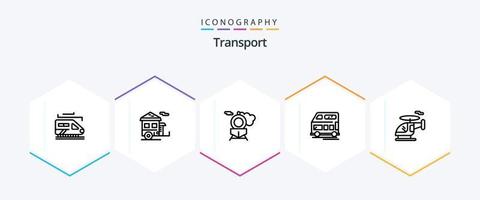 pack d'icônes de transport de 25 lignes, y compris le véhicule. hélicoptère. rétro. véhicule. entraîneur vecteur