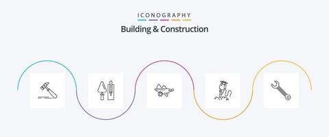 pack d'icônes de la ligne 5 de construction et de construction, y compris le bâtiment. outils. maçonnerie. jardinage. ferme vecteur