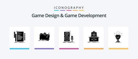 pack d'icônes glyphe 5 de conception de jeux et de développement de jeux, y compris la légende. Jeu. quête. du son. microphone. conception d'icônes créatives vecteur