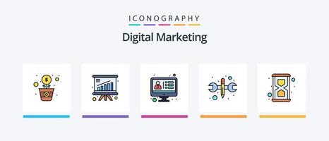 ligne de marketing numérique remplie de 5 packs d'icônes, y compris une étoile. signet. étiquette étoile. préféré. conception d'icônes créatives vecteur