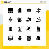 interface mobile glyphe solide ensemble de 16 pictogrammes de la formule du globe terrestre connecter des éléments de conception vectoriels modifiables du jeu vecteur