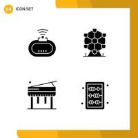 4 concept de glyphe solide pour les sites Web mobiles et les applications appareil piano signal monument éducation éléments de conception vectoriels modifiables vecteur