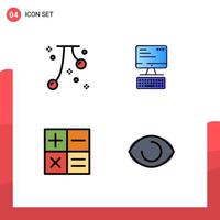 interface mobile fillline plat couleur ensemble de 4 pictogrammes de calculatrice de cerises clavier d'automne mini éléments de conception vectoriels modifiables vecteur