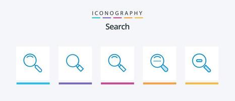 rechercher le pack d'icônes bleues 5 comprenant. loupe. recherche. conception d'icônes créatives vecteur