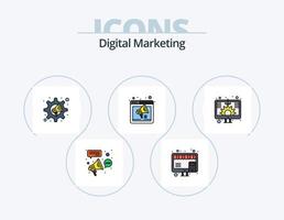 pack d'icônes rempli de ligne de marketing numérique 5 conception d'icônes. contenu. Blog. filtre. écran. croissance vecteur