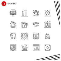 ensemble de 16 symboles d'icônes d'interface utilisateur modernes signes pour boire de l'eau chimie noix de coco café éléments de conception vectoriels modifiables vecteur