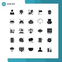 interface mobile glyphe solide ensemble de 25 pictogrammes de signe objectif musique drapeau atteindre des éléments de conception vectoriels modifiables vecteur