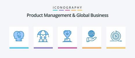 gestion des produits et pack d'icônes bleu 5 pour les affaires mondiales, y compris les affaires. moderne. risque. global. commercialisation. conception d'icônes créatives vecteur