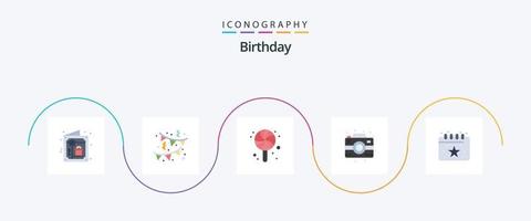 pack d'icônes anniversaire plat 5, y compris la fête. calendrier. sucré. date d'anniversaire. fête vecteur