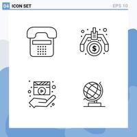 Pack de 4 lignes d'interface utilisateur de signes et symboles modernes du dispositif de directeur d'appel faisant des éléments de conception vectoriels modifiables par les mains vecteur