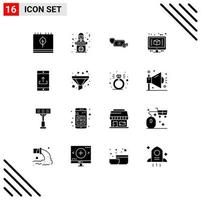 16 glyphes solides universels pour applications web et mobiles architecture argent femme pièces d'or éléments de conception vectoriels modifiables vecteur