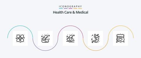 soins de santé et pack d'icônes de la ligne médicale 5, y compris sécurisé. médical. capsule. garder. gastro-entérologie vecteur