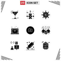 ensemble de 9 symboles d'icônes d'interface utilisateur modernes signes pour les éléments de conception vectorielle modifiables de réseau de caméra d'entreprise d'image d'interface utilisateur vecteur