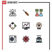 groupe de 9 signes et symboles de couleurs plates remplies pour les réponses analytiques au hochet vecteur