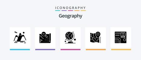 pack d'icônes de glyphe géographique 5, y compris l'emplacement. carte. carte. globe de table. carte. conception d'icônes créatives vecteur