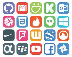 pack de 20 icônes de médias sociaux comprenant l'application net google earth css wattpad nike vecteur