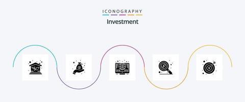 pack d'icônes de glyphe d'investissement 5, y compris de l'argent. bancaire. en ligne. recherche. trouver vecteur