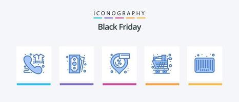 pack d'icônes bleu vendredi noir 5, y compris le chariot. épiceries. achats. complet. achats. conception d'icônes créatives vecteur